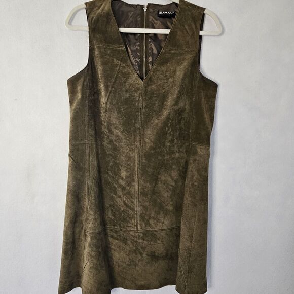 BLANKNYC sz M Olive Green Leather Vneck Sleeveless Sheath Dress Lined - Picture 1 of 8